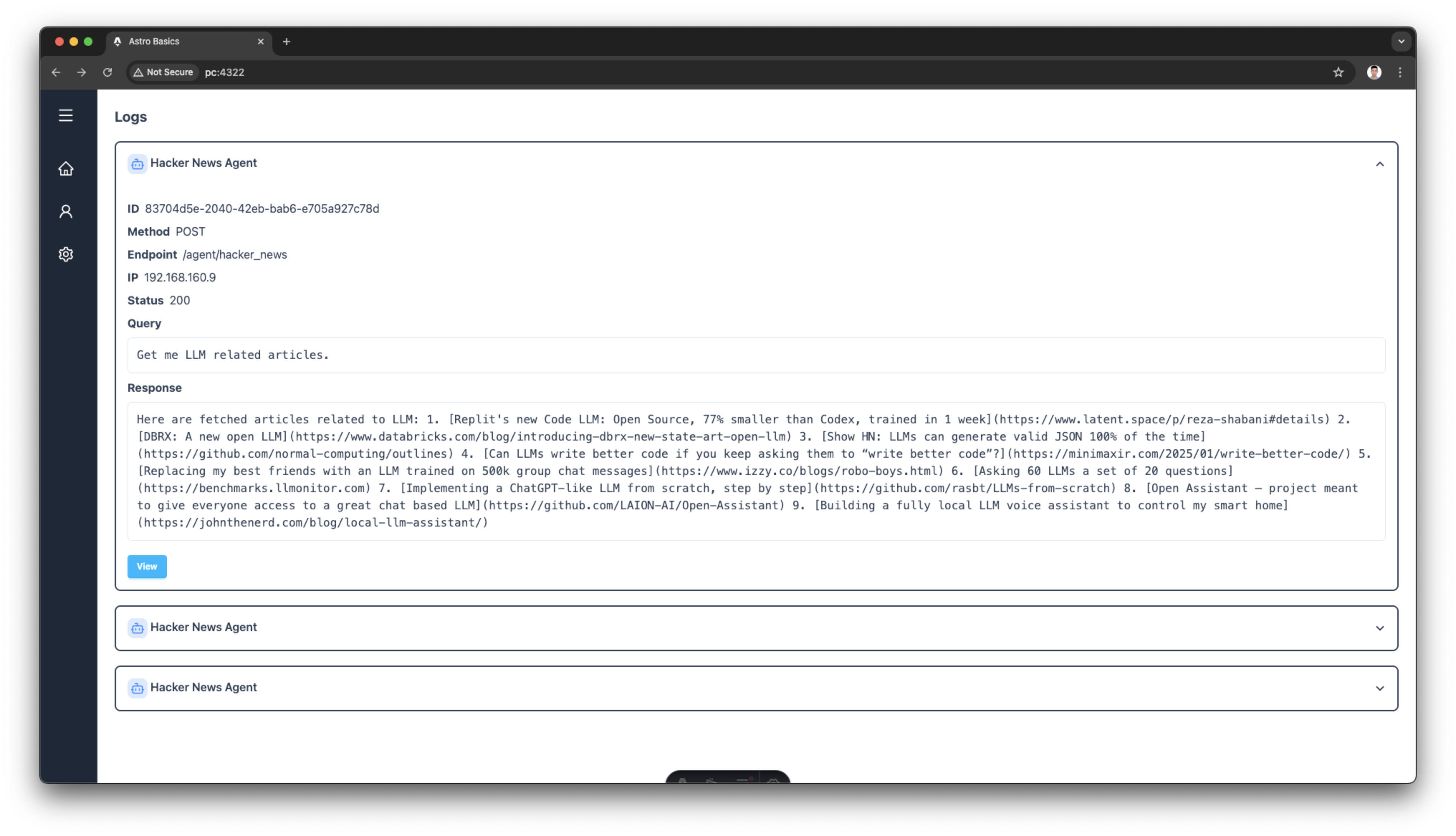 Agent platform dashboard