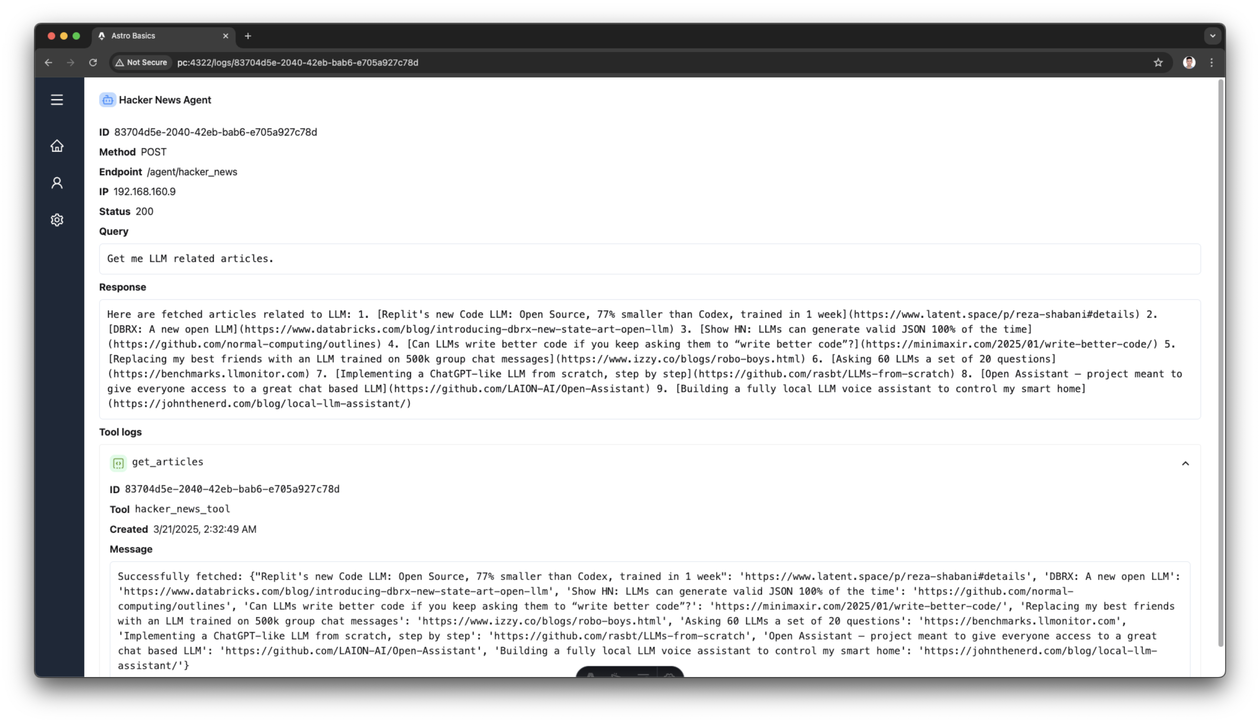 Agent log in detail